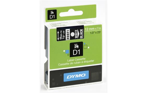 154108 Dymo S0720610 Tape Dymo 12 mmx7 m Sort Hvit skrift | Sort tape